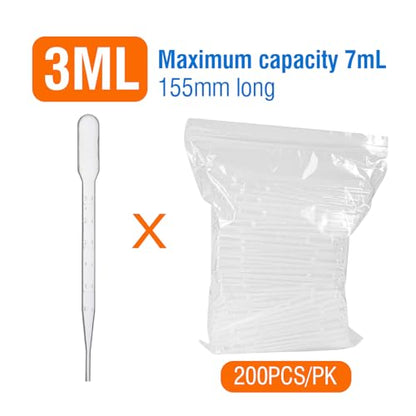 PEKYBIO Disposable Transfer Pipettes Dropper 3ml Plastic Pasteur Pipette Calibrated Lab Pipettes, Low Density Polyethylene (LDPE), Pack of 200 - style: Non-sterile 200Pcs