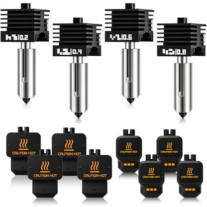 4Pcs P2S Hotend with 0.2/0.4/0.6/0.8mm Bambu Lab P2S/H2D/H2S/H2C Hardened Steel Nozzle, Quick Swap Precision 3D Printer Extruder Hot End Kit with 8 Silicone Cover Socks - size: 4PK 0.2/0.4/0.6/0.8mm