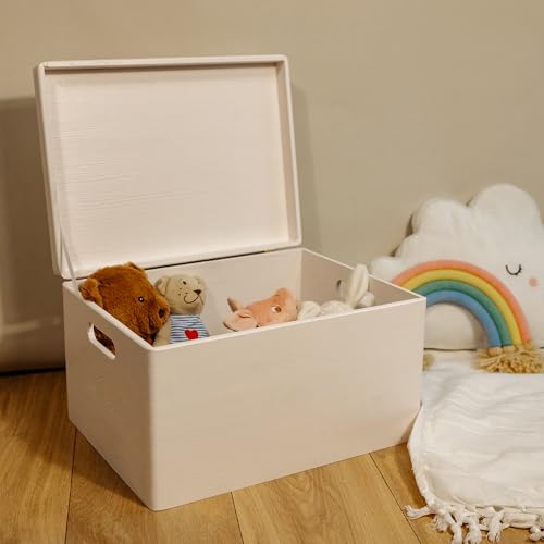 Creative Deco Large White Wooden Box Storage with Hinged Lid - color: White, size: XXL | Handles