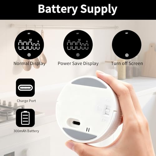 Digital Kitchen Timer, Magnetic Visual Countdown Countup Timer with Large LED Display, Adjustable Volume, Easy for Seniors and Kids, for Cooking, Classroom, Fitness, Study (2 * White) - color: 2 * White