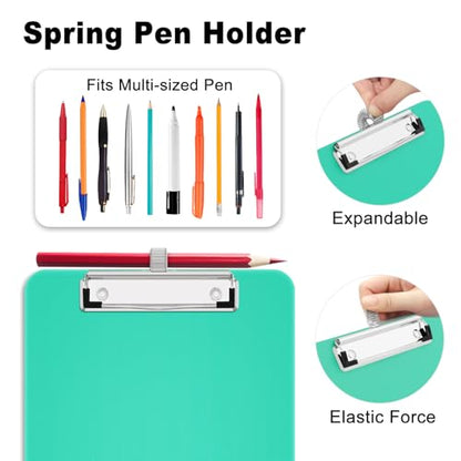 Hongri A5 Clipboard with Storage, Metal Retractable Pen Holder, Green - color: Green