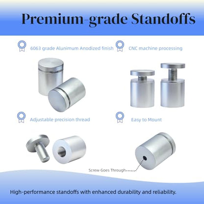 Pack of 4, Aluminum Standoff Screws, Wall Sign Standoff Mounting Hardware Advertising Glass Standoff for Acrylic Picture Frame (Satin Chrome Electroplated, 1/2" x 3/4") - color: Satin Chrome Electroplated, size: 1/2" x 3/4"