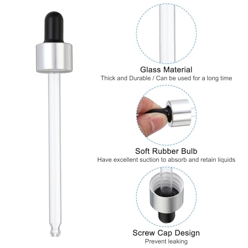 PATIKIL Glass Eye Dropper Caps, 6 Pcs Anodized Aluminum Glass Dropper Closure Top for 100ml(3.4oz) Essential Oils Bottle, Perfume, Lab Experiments, Silver Tone - color: Silver Tone, size: 100ml