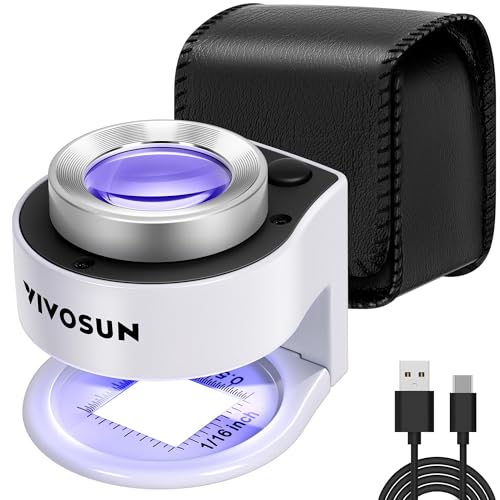 VIVOSUN 30X Rechargeable Loupe Magnifier with LED Light and UV Light, White - color: White