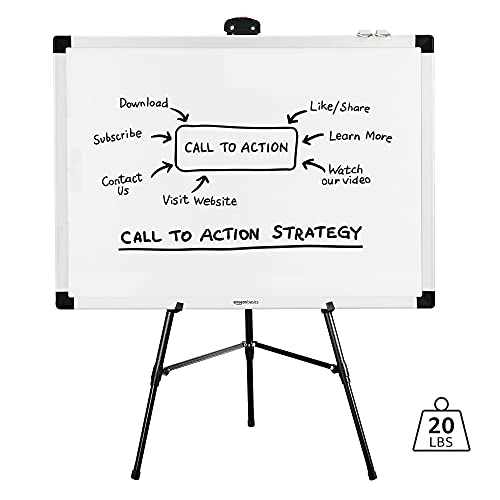 Amazon Basics High Boardroom Aluminum Flipchart Whiteboard and Display Easel Stand with Adjustable Height Telescope Tripod, 35 x 2 x 28 Inches, Black - style: Lightweight Board Easel
