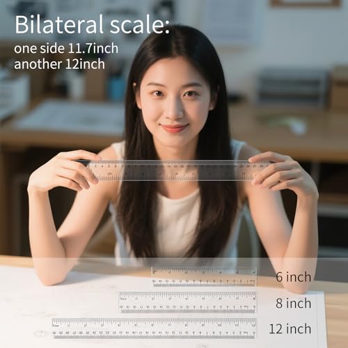 Ruler 12 Inch 8 Inch 6 Inch Rulers,Bulk for Classroom School Supplies for Kids，Clear Ruler，mm Ruler，Ruler Set