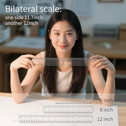 Ruler 12 Inch 8 Inch 6 Inch Rulers,Bulk for Classroom School Supplies for Kids，Clear Ruler，mm Ruler，Ruler Set