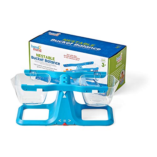 hand2mind Blue Nestable Bucket Balance, Clear Double Bucket Balance Scale for Liquids and Solids, Easy to Assemble Kids Scale, Space Saving Storage Base, Balance Scale for Classroom (Set of 1) - style: Set of 1