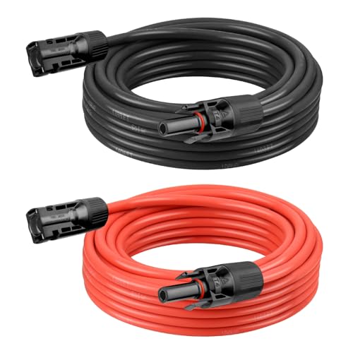 10 AWG Solar Extension Cable 20FT Black + 20FT Red, 10 Gauge Solar Panel Wire Male to Female Tinned Copper Wire for Solar Panel, Automotive, RV, Boat, Outdoors - size: 10AWG 20FT