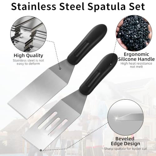 3-Pieces Small Metal Spatula Set, Mini Metal Spatulas for Kitchen Use, Stainless Steel Spatula for Flipping, Serving, Turning Pancakes, Eggs, Brownies, Cookies, Cakes (2 Pack Slotted+1 Pack Solid) - color: 2 Pack Slotted+1 Pack Solid