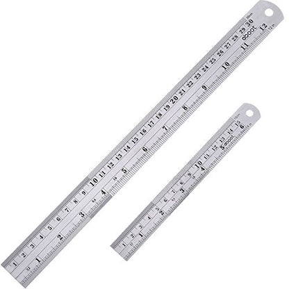 Eboot Stainless 2 Pack Steel Ruler 6 Inch and 12 Inch Metal Rule Kit with Conversion Table - color: Silver, style: 12 Inch, 6 Inch Style
