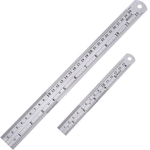 Eboot Stainless 2 Pack Steel Ruler 6 Inch and 12 Inch Metal Rule Kit with Conversion Table - color: Silver, style: 12 Inch, 6 Inch Style