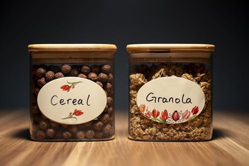 MONEST Waterproof Label Stickers for Jars and Lids, Pantry, Mason Jar, Canning, Spice, Bottle Labels (Red Tulip 2"x3") - style: Red Tulip 2"x3"