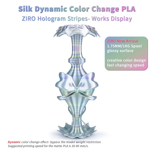 ZIRO Dynamic Color Change PLA, for 3D Printing, 1KG Spool, Hologram Stripes - color: Hologram Stripes (Silk)