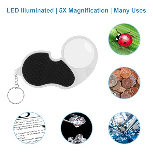 Rongon 5X Magnifying Glasses with Light, Keychain Pocket Folding Magnifier - color: Black-4pcs