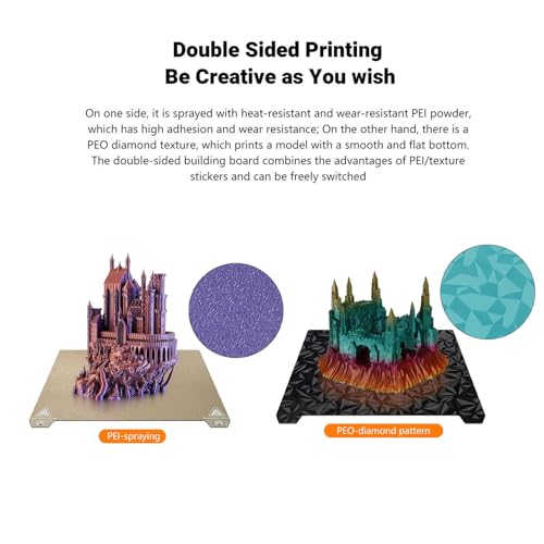 BORDSTRACT Double-Sided Build Plate, PEO Smooth + PEI Spray Texture Spring Steel 235x235mm Without Soft Magnetic Base, Printing Platform for K1/K1 MaX/S1 Model 3D Printers - style: PEI texture + PEO smooth 235x235mm