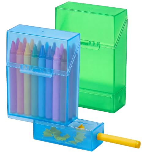 Clabby 2 Pcs 2 in 1 Plastic Crayon Box with Sharpener Holds 24, Blue,Green - color: Blue,green