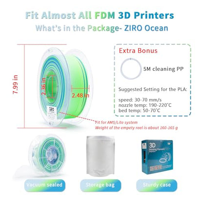ZIRO Matte PLA Filament, 1.75mm 1kg Materal, Fit Most FDM Printer, Ocean - color: Ocean(matte)