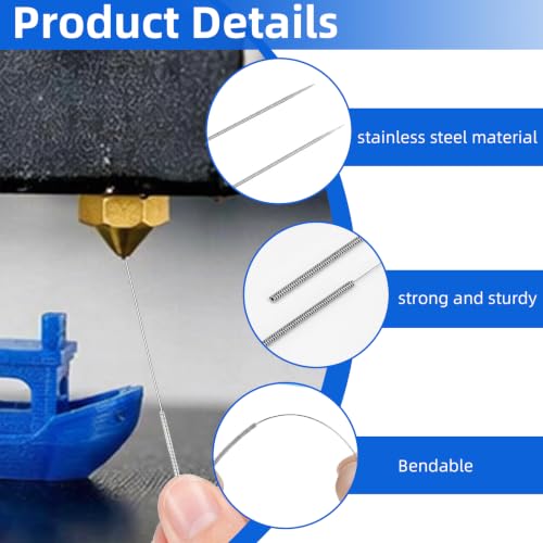 3D Printer Nozzle Cleaner Kit, 50Pcs 0.4mm Stainless Steel Cleaning Needles