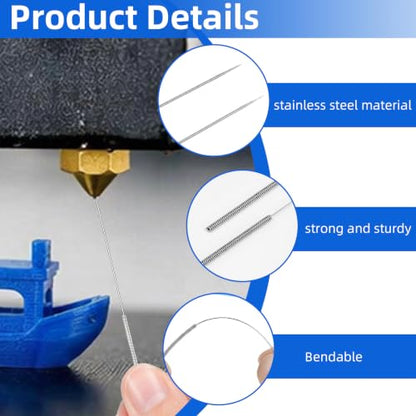3D Printer Nozzle Cleaner Kit, 50Pcs 0.4mm Stainless Steel Cleaning Needles