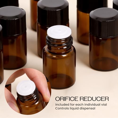 Beauticom 2ML Amber Glass Vial 60 Pieces with Orifice Reducer - color: Amber, size: 60 Bottles