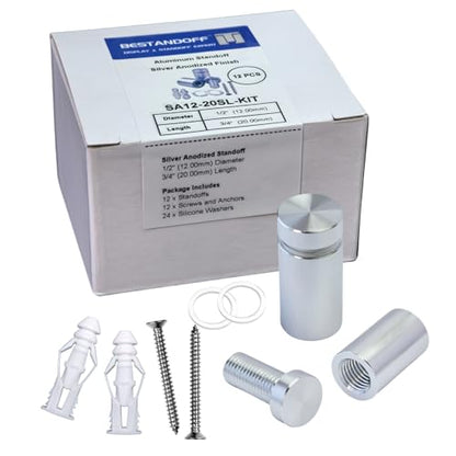Pack of 12 Aluminum Standoff Screws Wall Sign Standoff Mounting Hardware Standoff Mounts for Acrylic Picture Frame (12, Silver, 1/2" x 3/4") - color: Silver, size: 1/2" x 3/4"