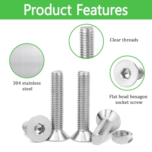 80Pcs M5x30mm Stainless Steel Flat Head Socket Cap Screws, Full Thread Allen Drive Countersunk Bolts, Bright Finish, Ideal for DIY & Home Repair - size: M4x30