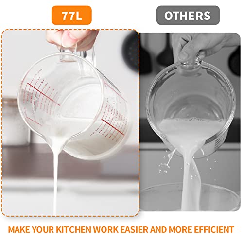 77L Glass Measuring Cup, 2 3/4-Cup/700 ML Liquid Measuring Cups, Measuring Cup With Handle and V-Shaped Spout, Glass Beaker with Three Scales (OZ, Cup, ML), Dishwasher/Freezer/Microwave Safe - color: Clear, size: 2 3/4 Cup / 700 mL