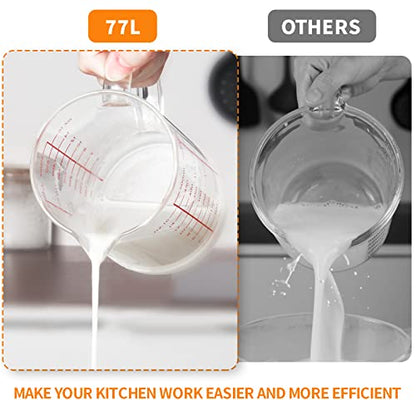 77L Glass Measuring Cup, 2 3/4-Cup/700 ML Liquid Measuring Cups, Measuring Cup With Handle and V-Shaped Spout, Glass Beaker with Three Scales (OZ, Cup, ML), Dishwasher/Freezer/Microwave Safe - color: Clear, size: 2 3/4 Cup / 700 mL
