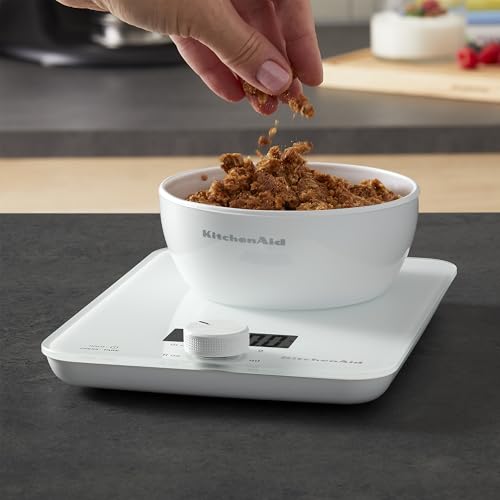 KitchenAid KQ914WH Glass Surface 11 Pound Capacity Digital Kitchen and Food Scale, Scale for Food Ounces and Grams, Dry and Liquid Ingredients, White - color: White