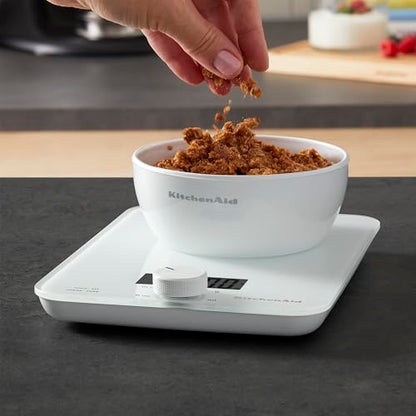 KitchenAid KQ914WH Glass Surface 11 Pound Capacity Digital Kitchen and Food Scale, Scale for Food Ounces and Grams, Dry and Liquid Ingredients, White - color: White