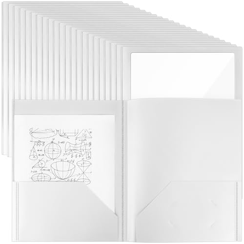 48 Pcs Plastic Folders with Clear Front Pocket, 2 Pocket, White - color: White