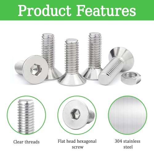120Pcs M5x14 Flat Head Socket Cap Screws Countersunk Bolts, Allen Socket Drive, Stainless Steel 18-8 (304), Full Thread, Bright Finish - size: M5x14