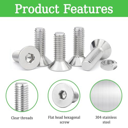 120Pcs M5x14 Flat Head Socket Cap Screws Countersunk Bolts, Allen Socket Drive, Stainless Steel 18-8 (304), Full Thread, Bright Finish - size: M5x14