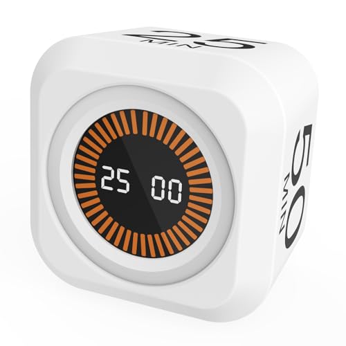 Rotating Cube Visual Countdown Timer 5, 25, 10, 50 Min Preset+Custom Mode - color: White