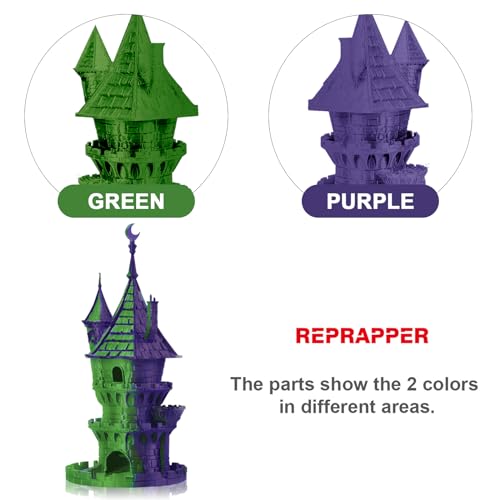 Reprapper Dual Color PLA, Coextrusion Filament 1.75mm for 3D Printer, Multicolor Like Matte Rainbow, 2.2lbs (1kg), Matte PLA Purple & Green - color: Dualpla-m-purple-green-1.75mm-1kg