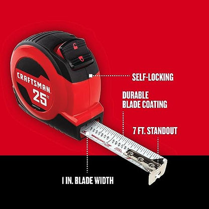 CRAFTSMAN 25-Ft Tape Measure with Fraction Markings, Retractable, Self-Locking Blade (CMHT37225), 7.6 m (Pack of 6) - size: 25-Foot (Pack of 6)