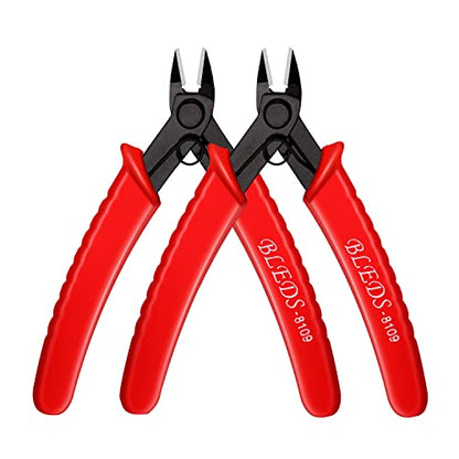 BS-8109 2 Pack Soft Wire Flush Cutters - Diagonal Cutter for Copper, Aluminum, 3D Printing Wire Cables - color: 2 Pack 5“ Red
