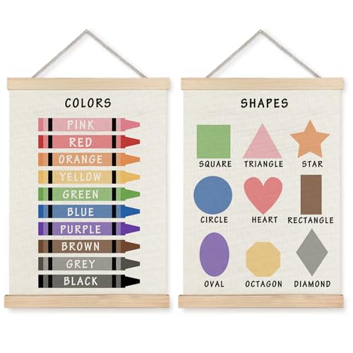 Supwhd Shapes Colors Posters for Classroom Wall, Shapes Colors Learning Poster Hanger Frame Wall Decor for Classroom Nursery Kids Room Playroom Preschool Decor, 12x16 Set of 2 - color: Shapes Colors, size: 12 x 16 inches