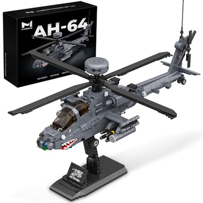 MISINI M8023 AH-64 Apache Longbow Attack Helicopter Building Blocks Set, 1383 Pieces of Military Army Armed Helicopter Building Block Kit, 1:35 Scale, Adult Collection Display Toy Gift Model Airplane
