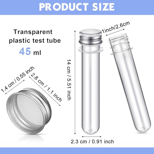 45 ml 150 Pcs Plastic Test Candy Tube Bulk Transparent Clear Bath Salt Tube Lid Plastic Vial Decor DIY Liquor Beading Seed Shampoo Hot Chocolate Spice Flower Storage Scientific Project Party