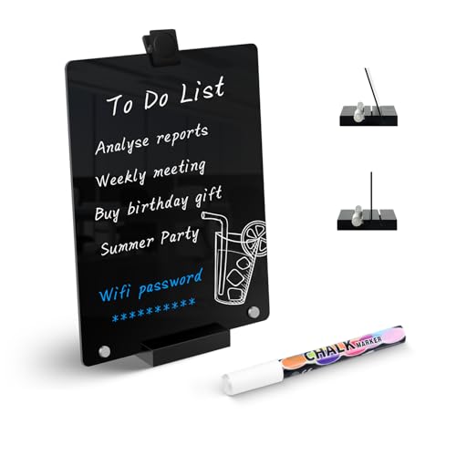 Acrylic Black Dry Erase Board with Stand - 12"x 8" - size: 8"W x 12"H