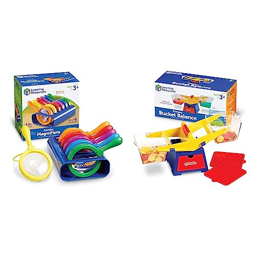 Learning Resources Primary Science Jumbo Magnifiers with Stand (6 Pieces) and Bucket Balance Teaching Scale