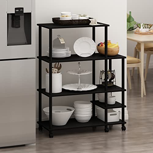 Furinno Turn-N-Tube Kitchen Shelf Cart, Americano/Black - color: Americano/Black, size: 4-Tier with Side
