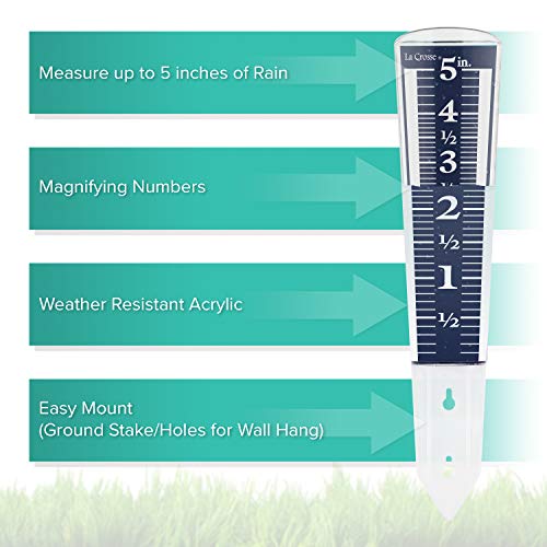 La Crosse 704-1531 Large Magnifying Easy Read 5-Inch Capacity Acrylic Rain Gauge, Black-Blue, Black-Blue - color: Black-blue