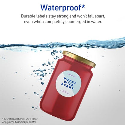 Avery Durable Waterproof Labels, Sure Feed Technology, 2" Diameter, Matte White, Laser/Pigment-Inkjet Printable, 96 Blank Labels, Great for Food Containers, Product Merchandising, and More (5657) - style: 96 labels