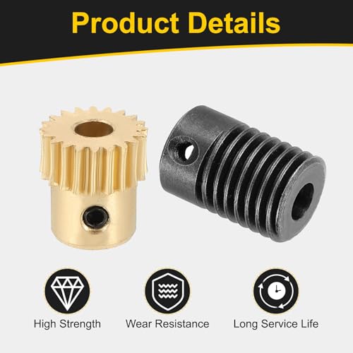 uxcell Worm Gear Set 20T 0.5 Module 20:1 Reduction Rate, Right Rotation Drive Gear Box Wheel Reduce Transmission Part (Brass Gear-4mm Bore, #45 Steel Rod 5mm Bore) - size: Gear-4mm, Rod-5mm Bore, style: 0.5M-20T