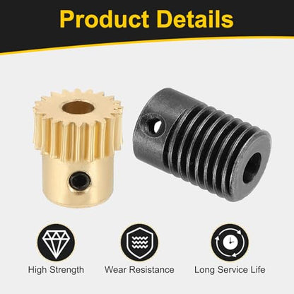 uxcell Worm Gear Set 20T 0.5 Module 20:1 Reduction Rate, Right Rotation Drive Gear Box Wheel Reduce Transmission Part (Brass Gear-4mm Bore, #45 Steel Rod 5mm Bore) - size: Gear-4mm, Rod-5mm Bore, style: 0.5M-20T