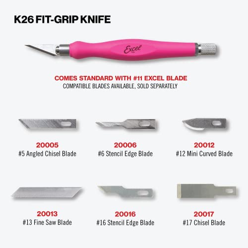 Excel Blades #11 Blade Fit Grip Craft Knife, Rubber Grip, Pink - color: Pink
