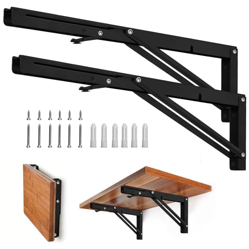 Storystore Folding Shelf Brackets, 20 Inch 2 Pcs Black Stainless Steel - size: 20 Inch